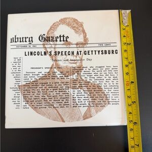 6x6 Vintage Gettysburg Address Accent Tile, Abraham Lincoln Newspaper Print Wall